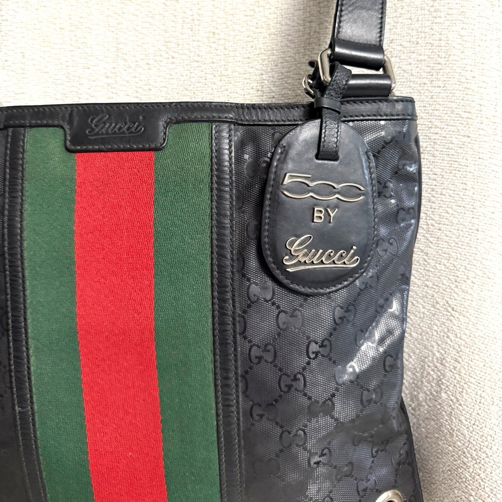 Authentic Gucci Fiat 500 collaboration unisex crossbody bag black imprime canvas - Picture 4 of 16